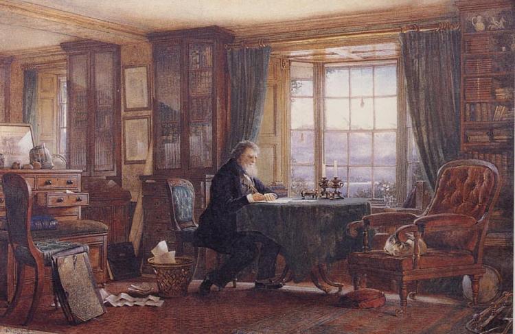 William Gershom Collingwood John Ruskin in his Study at Brantwood Cumbria oil painting picture